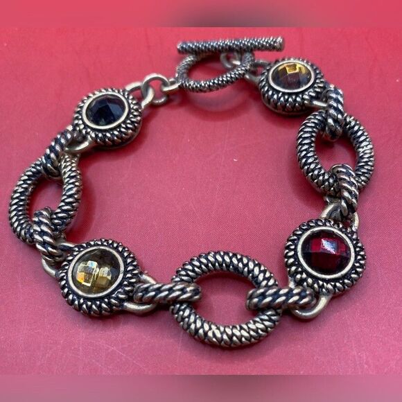 Vintage Women’s Bracelet Antique Gold Tone Multicolor Crystals Snake Rope 7” - Picture 2 of 4